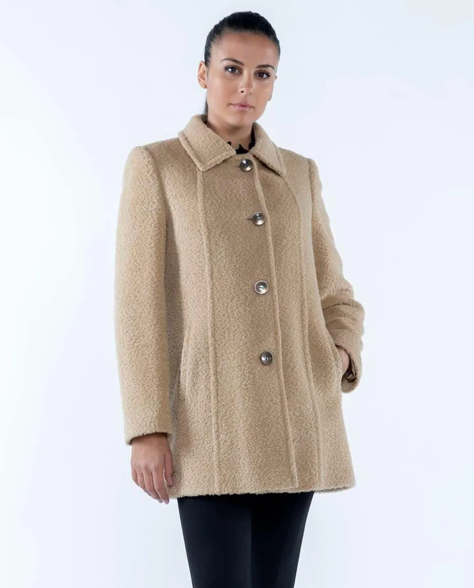 

Женское пальто с воротником-рубашкой и тканью букле срезанной Fsh, бежевый