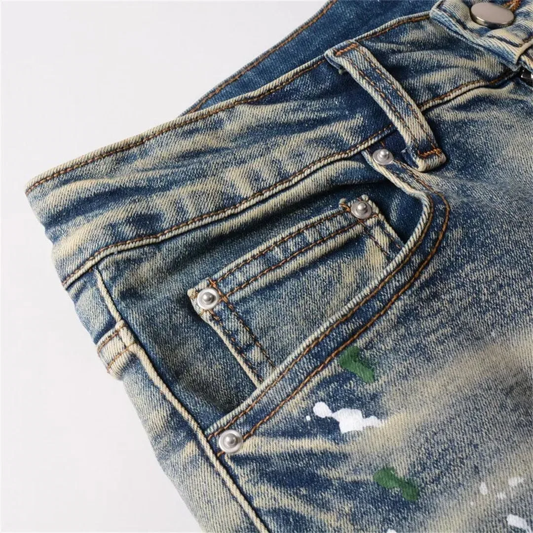 Джинсы Slim Fit с потертостями голубой — фото 3