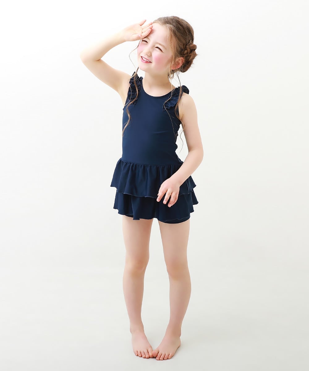 Школьный купальник для девочек с защитой от УФ-излучения и отдельными оборками Devirock, 004 - Navy - Purple — фото 3