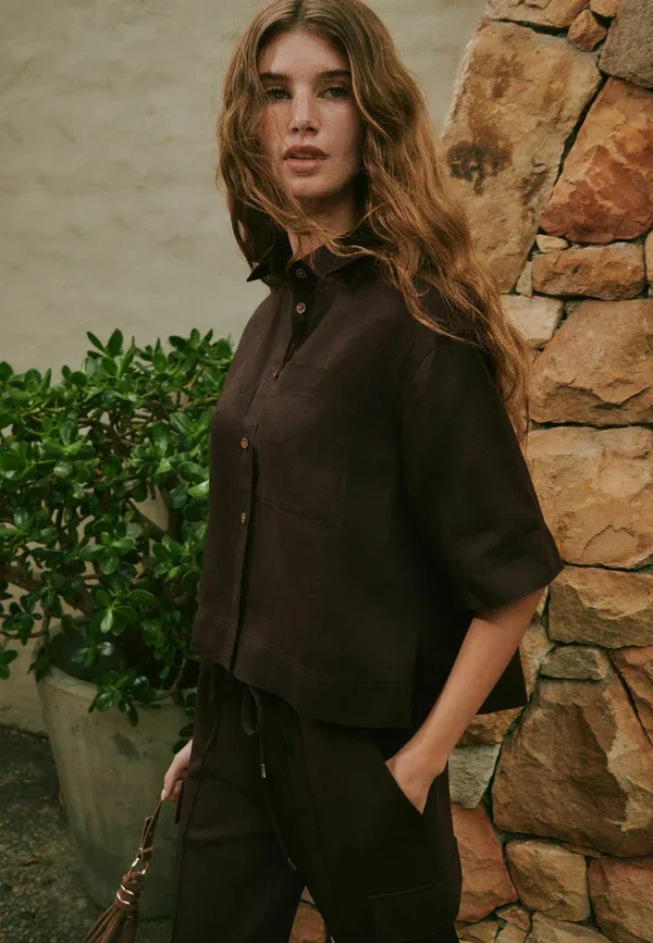 Блуза Next, модель Button down, шоколадно-коричневый — фото 3