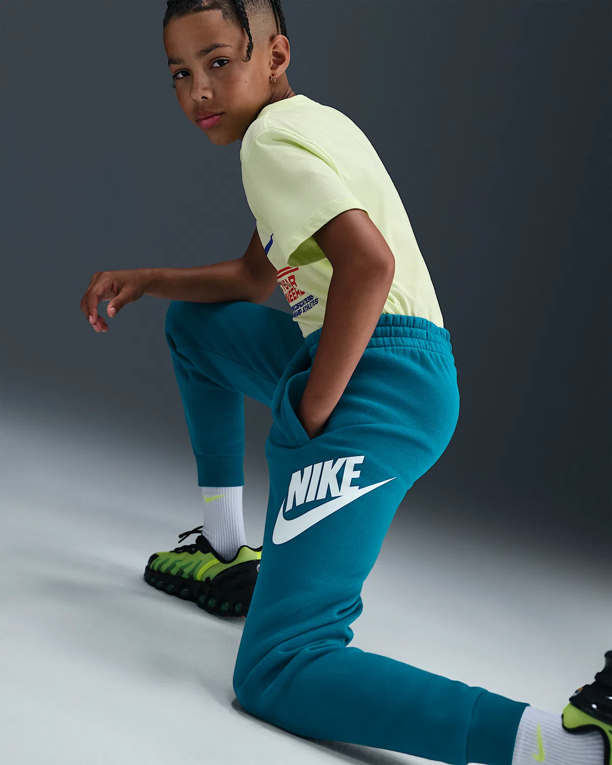Джоггеры Nike Club Fleece для старших детей, Green Abyss/White — фото 4