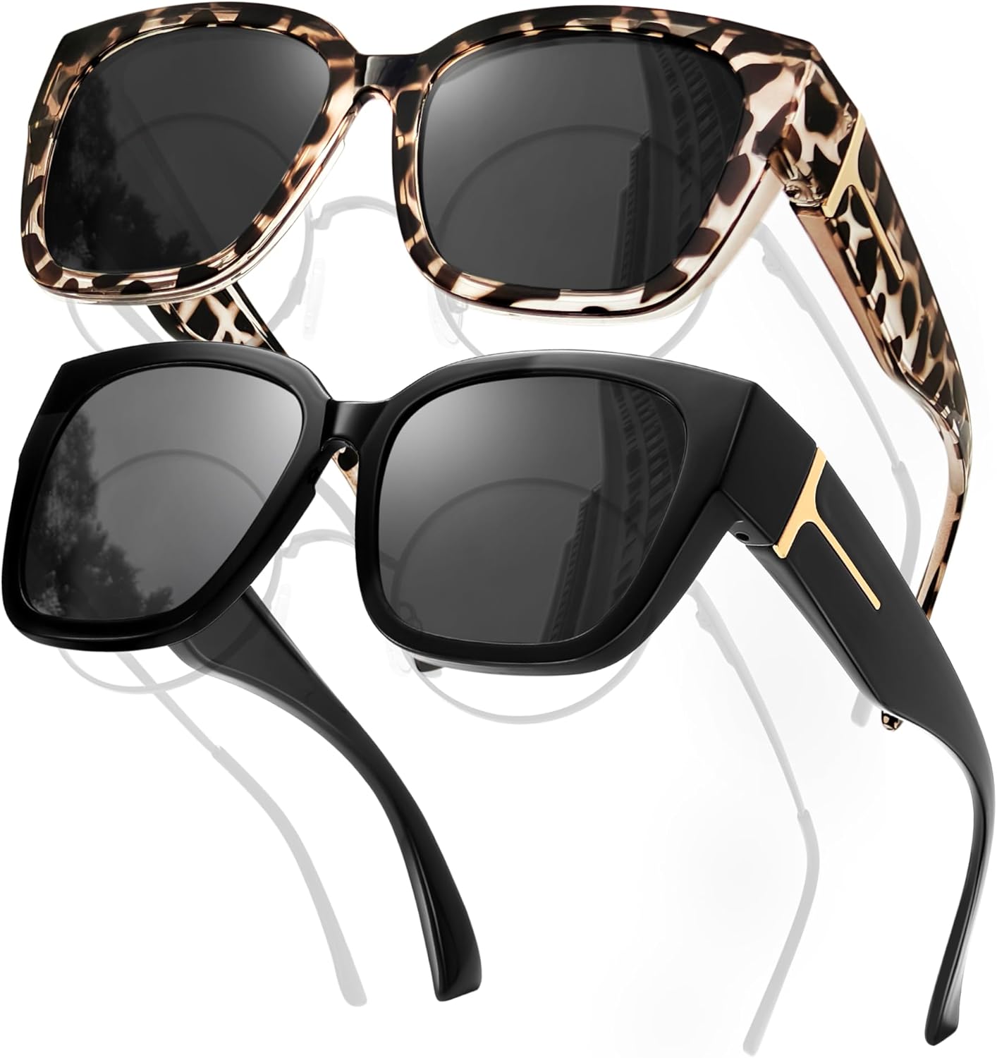 

Женские поляризованные солнцезащитные очки, квадратной формы, с облегающим креплением, с защитой от УФ-излучения, в комплекте 2 штуки MAIVARDAY, 【a】glossy Black /Gray + Gray Leopard Print/ Gray