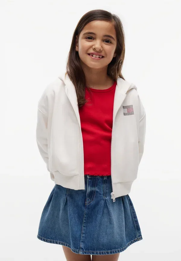 Толстовка Tommy Hilfiger Tommy rhinestone zip through zip up sweatshirt, светло-бежевый