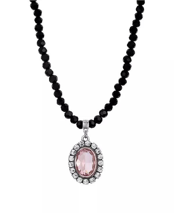 

Ожерелье с овальными черными бусинами в оправе из кристаллов и топаза, регулируемое по размеру 2028, pink