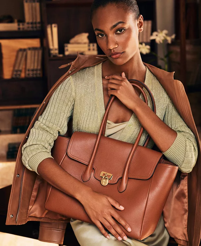

Сумка-тоут из шагреневой кожи большого размера Lauren Ralph Lauren, коричневый