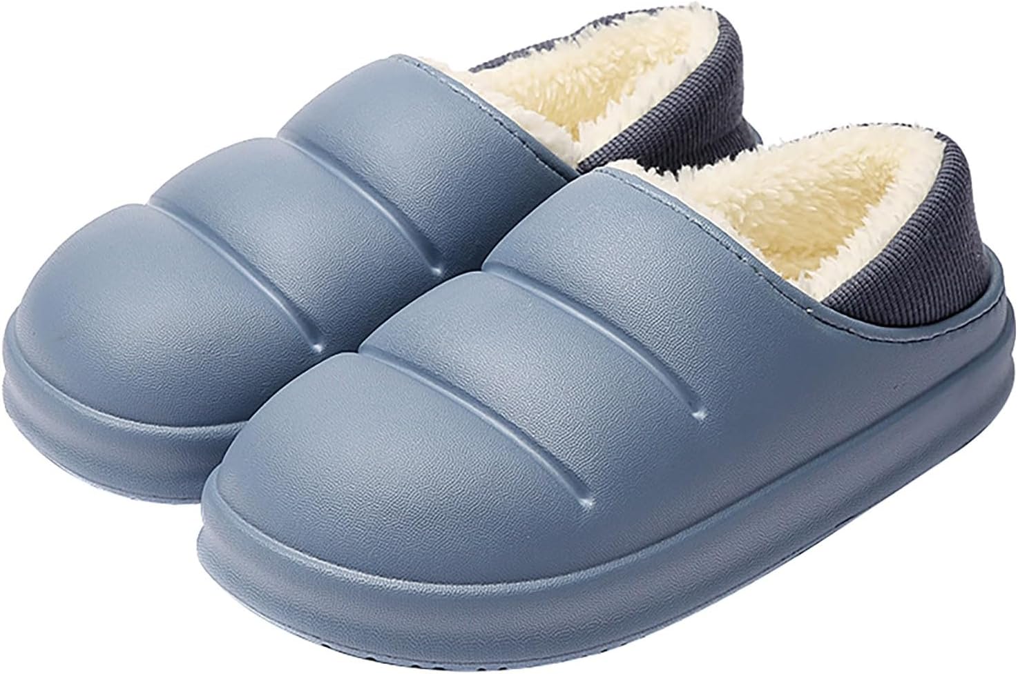 

Женские и мужские пушистые тапочки с противоскользящей подошвой, на меховой подкладке, водонепроницаемые, зимние, теплые, для дома и улицы Generic, темно-синий