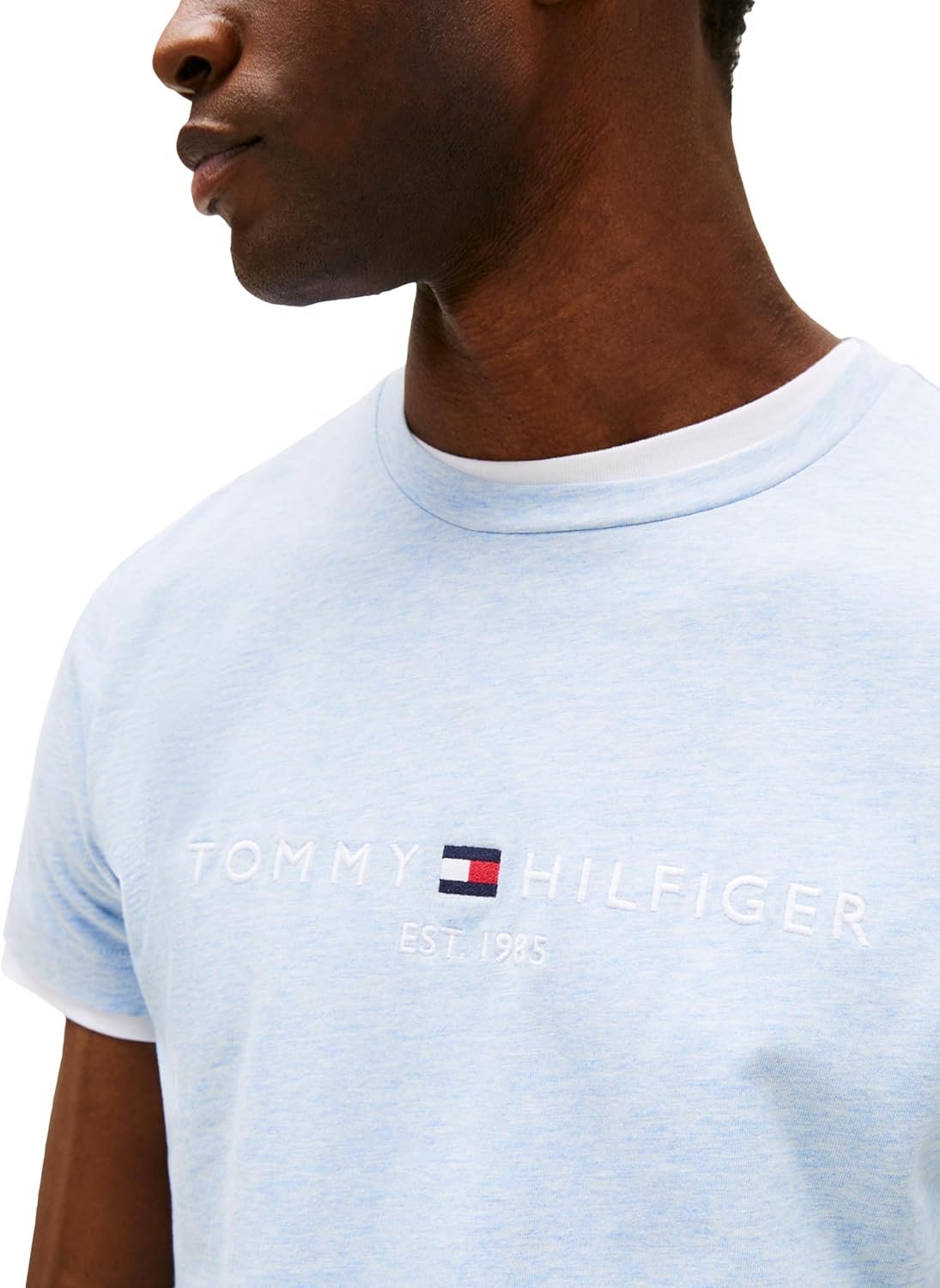 Мужские хлопковые футболки Tommy Hilfiger с коротким рукавом и вышитым логотипом, Heathered Blue — фото 2