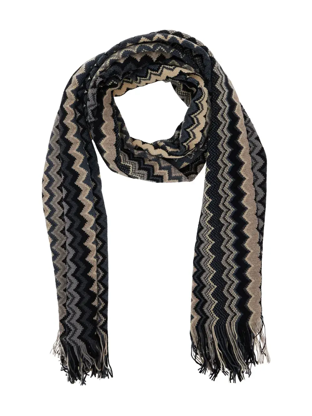 

Шарф с бахромой и зигзагообразным узором Missoni, серый