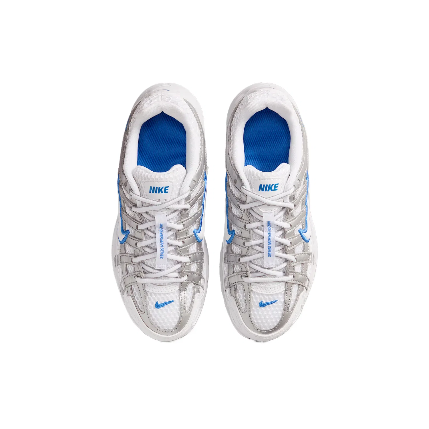 Детские кроссовки для бега P 6000 Textile, Synthetic Leather Breathable Support Low top Nike, White/Crystal Blue/Metallic Silver/White — фото 4