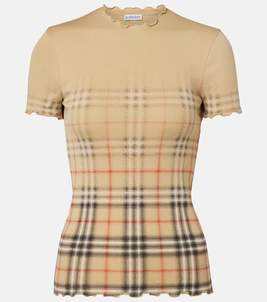 Топ Burberry хлопковый в клетку, бежевый