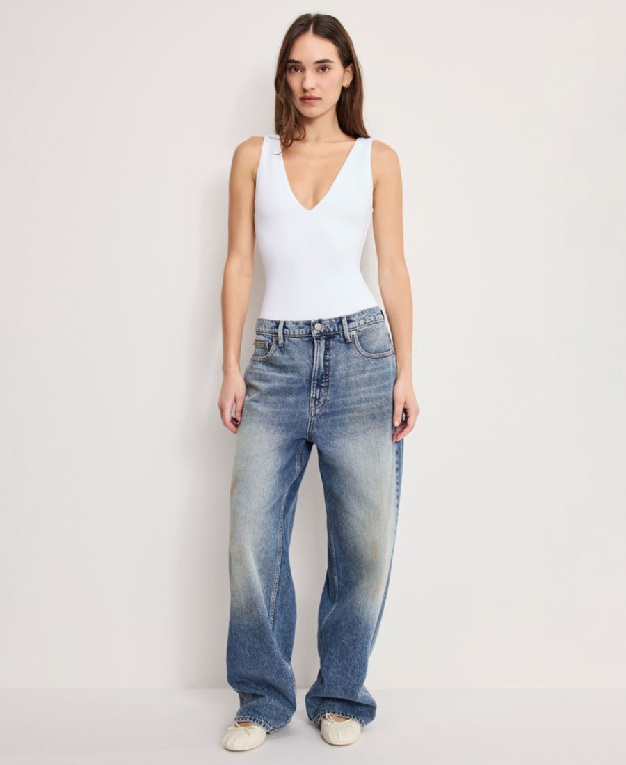 

Женский боди из дайвинга с V-образным вырезом Good American, White