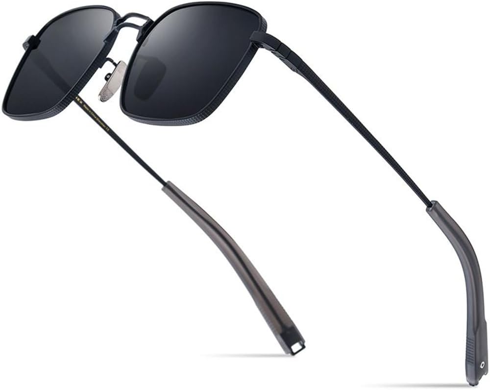 

Мужские солнцезащитные очки из титана, квадратной формы, ультралегкие, для активного отдыха и путешествий, с защитой от УФ-излучения, модель 2025 года PRSTNN, Black Grey Lens