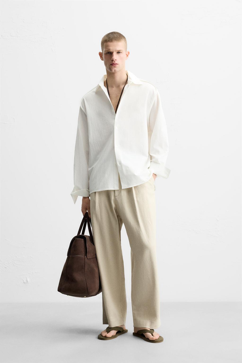 

Текстурированная рубашка с кантом ZARA, белый