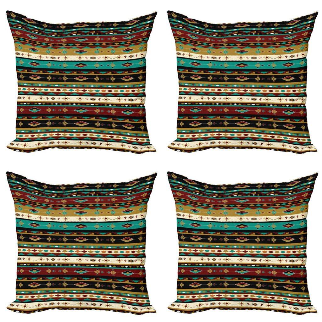 

ABAKUHAUS Этнический комплект чехлов для подушек (4 предмета), тематический фольклорный мотив, современная двусторонняя цифровая печать, 60 см x 60 см, многоцветный