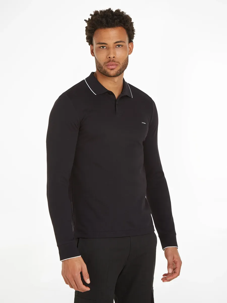 

Рубашка-поло Calvin Klein "STRETCH PIQUE TIPPING LS POLO", с фирменной этикеткой, цвет Ck Black