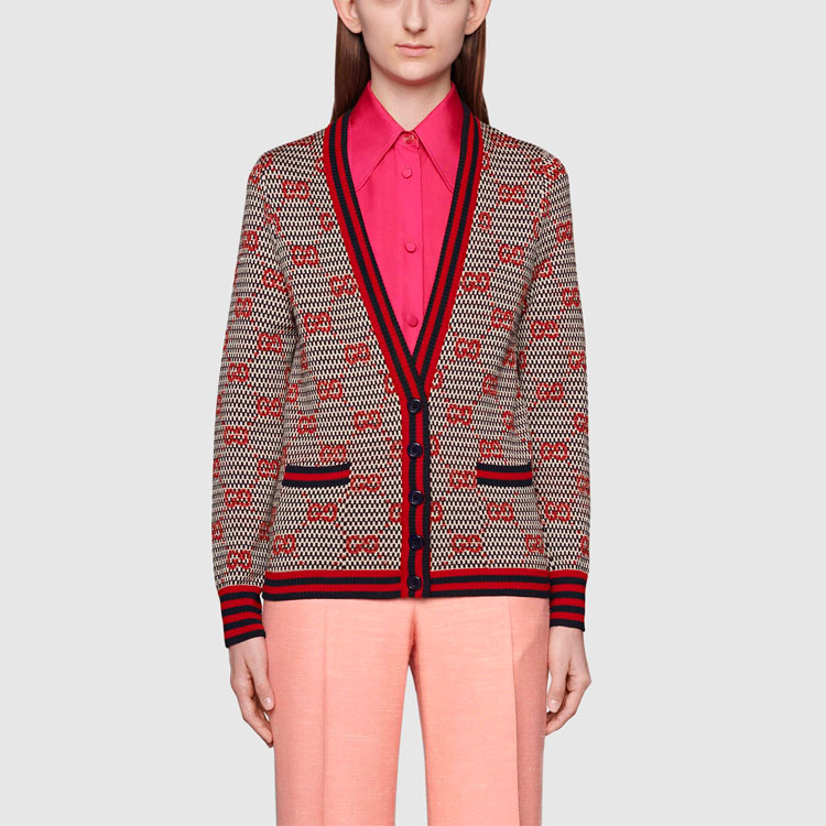 Свитер женский бело-сине-красный разноцветный GUCCI — фото 3