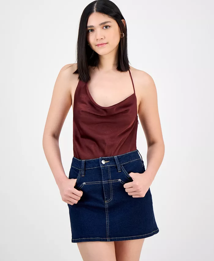 

Женский атласный боди без рукавов с воротником-хомут Bar III, коричневый