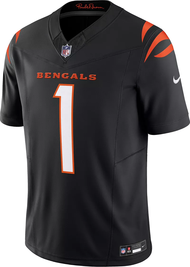 Мужские кроссовки Nike Cincinnati Bengals Ja'Marr Chase #1 Vapor F.U.S.E. Ограниченное черное джерси — фото 3