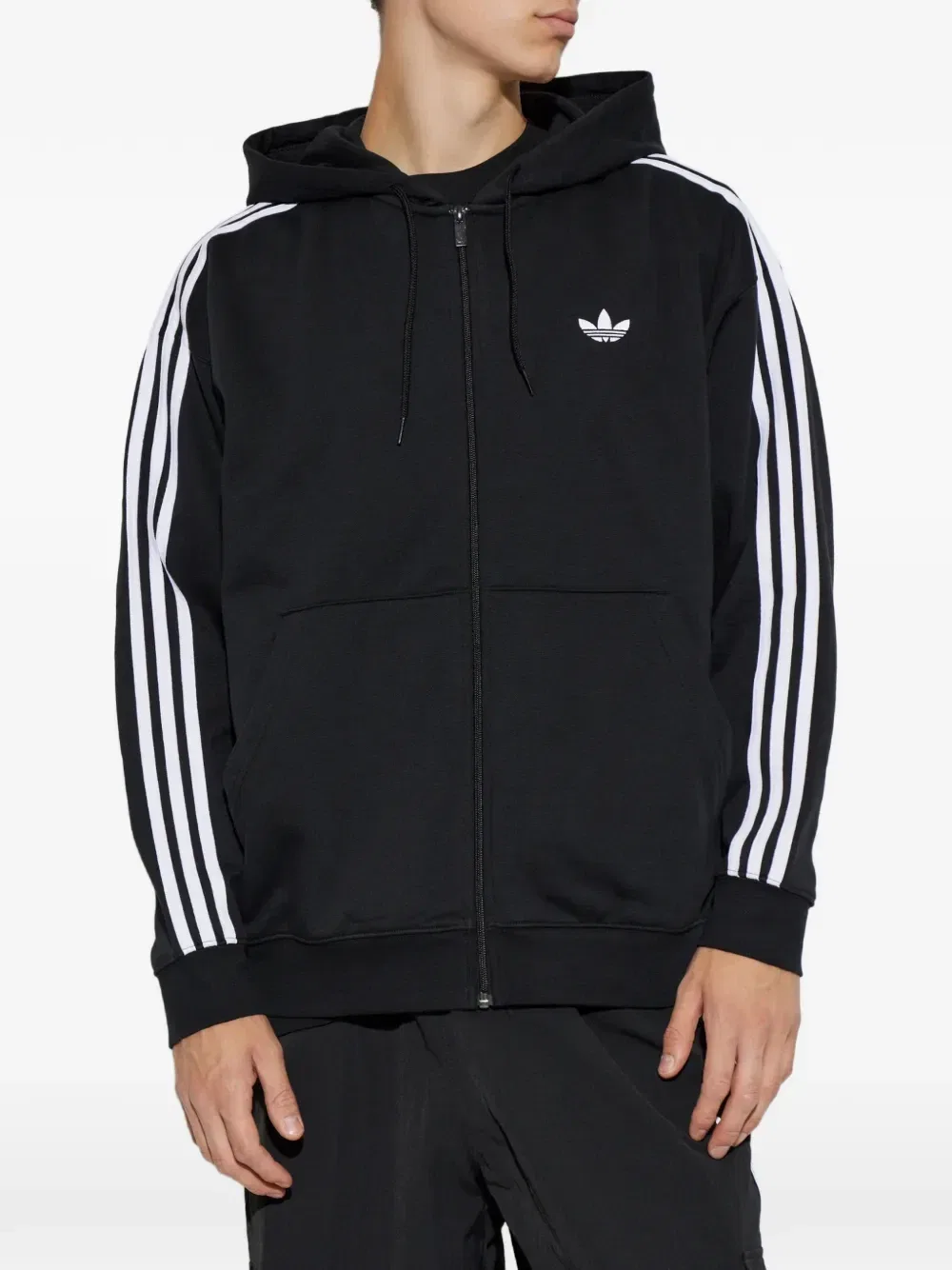 Толстовка на молнии с тремя полосками Adidas, черный — фото 3