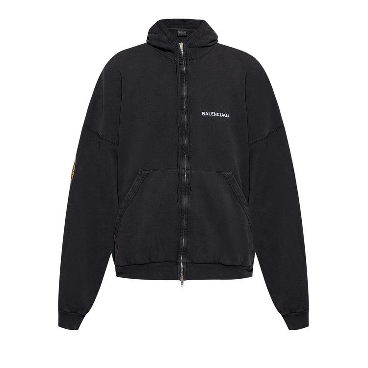 

Худи Balenciaga Large Zip-Up Hoodie, Faded Washed Black
