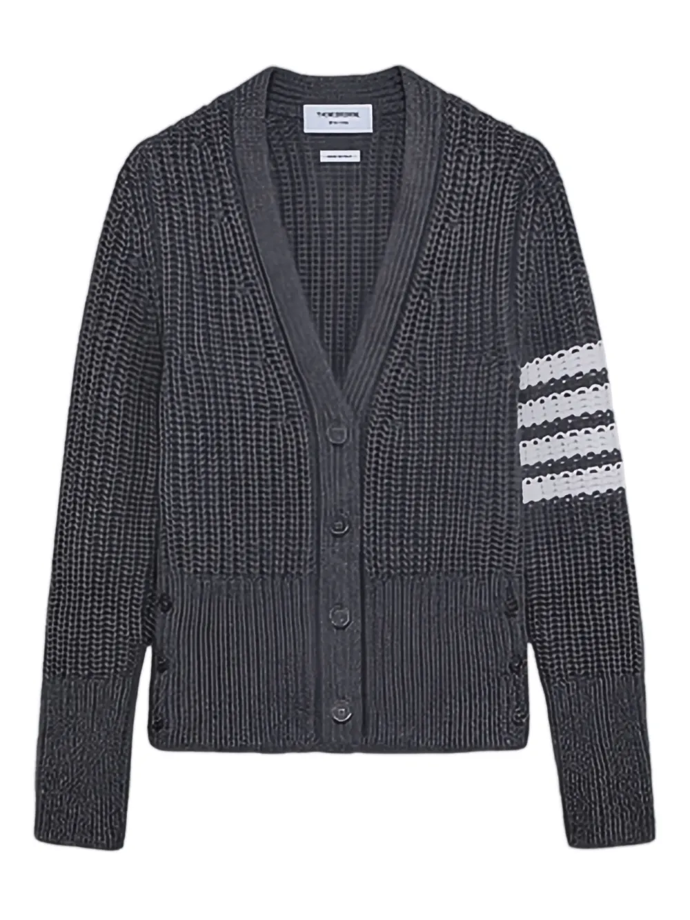 

Кардиган с V-образным вырезом и полосками 4-Bar THOM BROWNE, серый