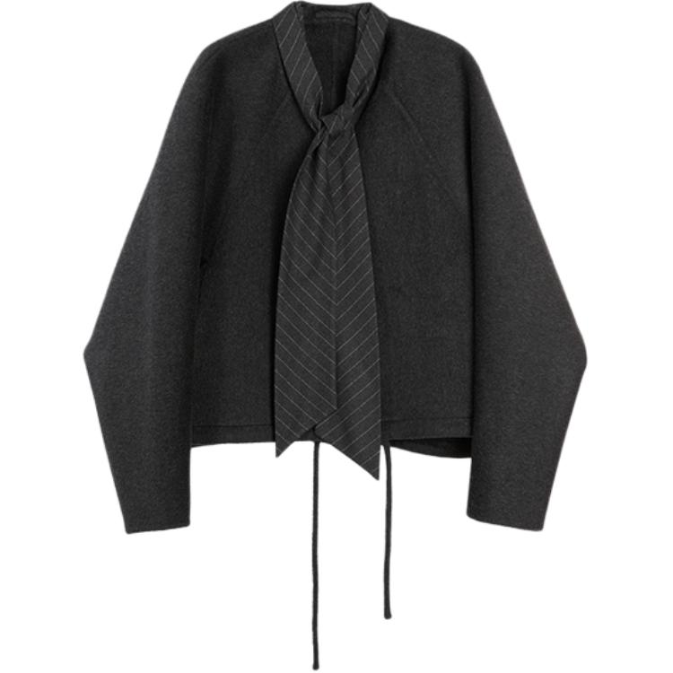 

ELLE Пальто женское Medium Gray с шарф-воротником, утепленное, прямое