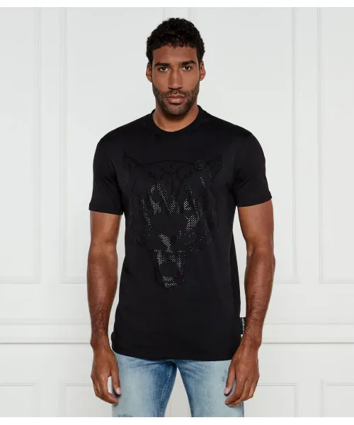 

Футболка с тигровой фольгой Loose fit Plein Sport, черный