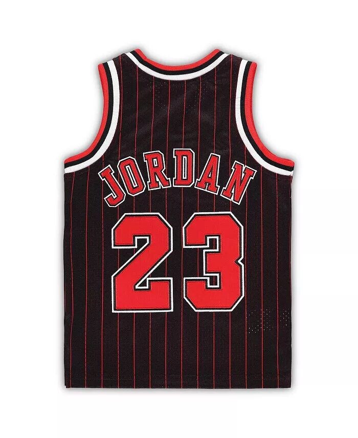 Аутентичный джерси из лиственных пород черного цвета Chicago Bulls 1996/97 с Майклом Джорданом для мальчиков и девочек для малышей Mitchell & Ness, черный — фото 4