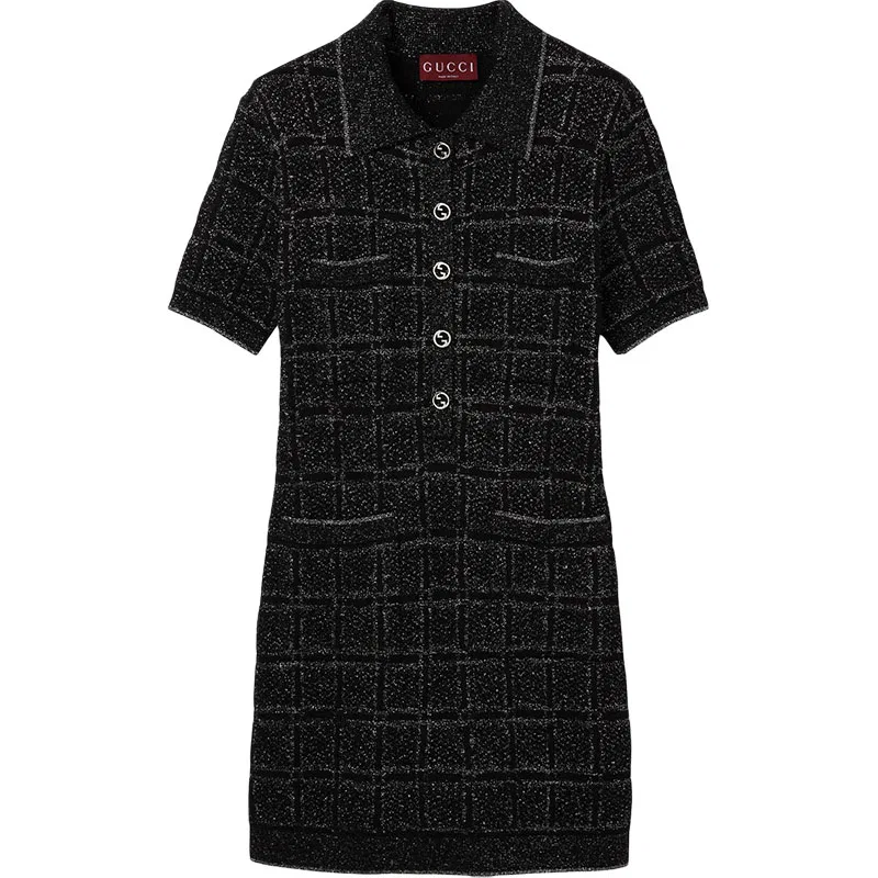Платье женское GUCCI с коротким рукавом, классический крой, черный