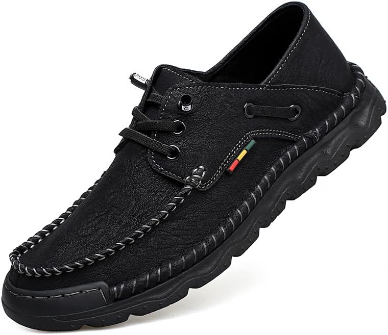 

Мужские кожаные лоферы Asifn с шнуровкой, модные повседневные туфли, противоскользящие обувь, легкие и удобные для ходьбы, черный