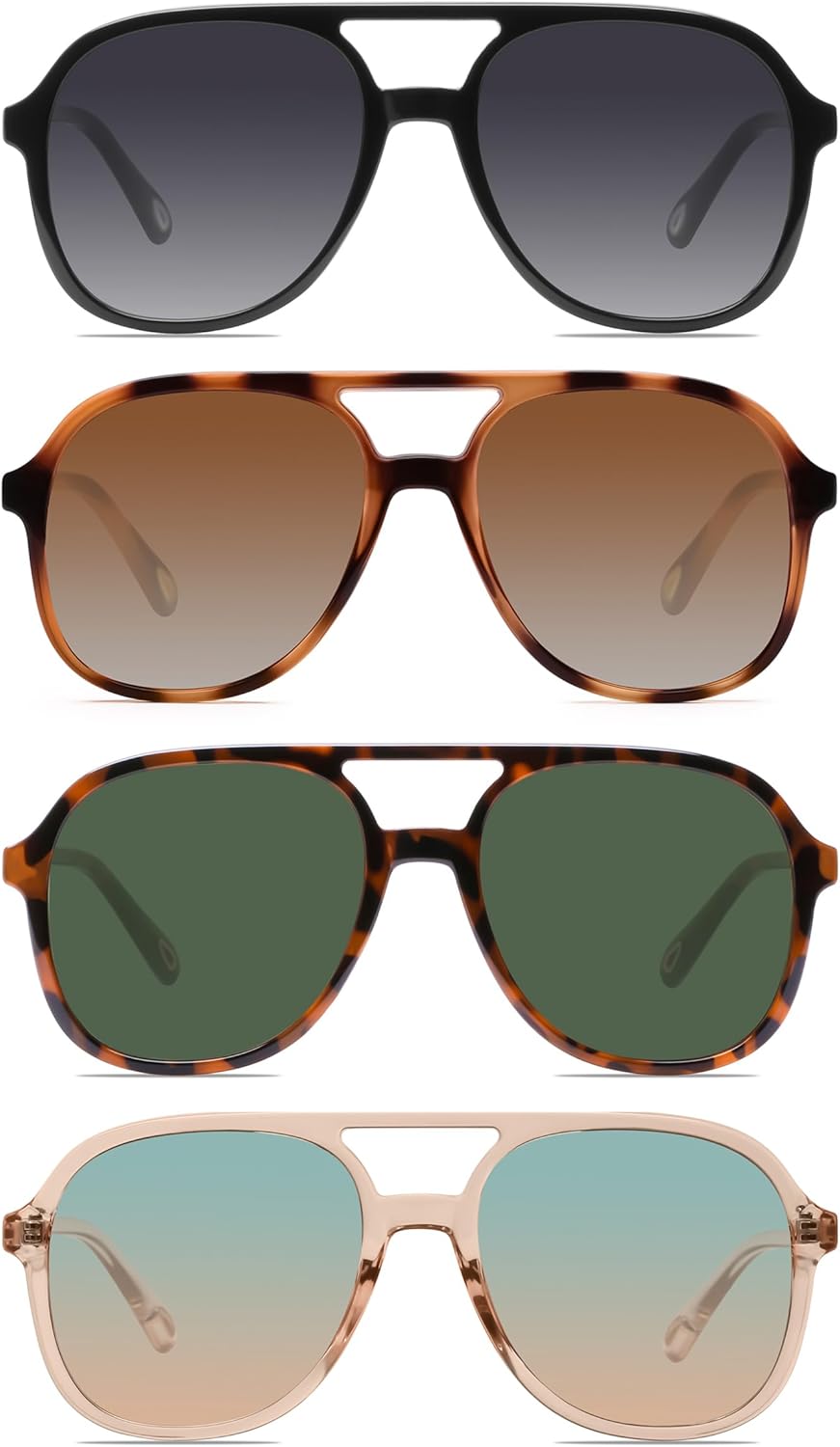 

Солнцезащитные очки-авиаторы YDAOWKN в стиле ретро, ​​квадратные, для женщин и мужчин, винтажные, 70-е годы, с двойной перемычкой, 4 Black+tortoise/Brown+tortoise/Green+clear Brown