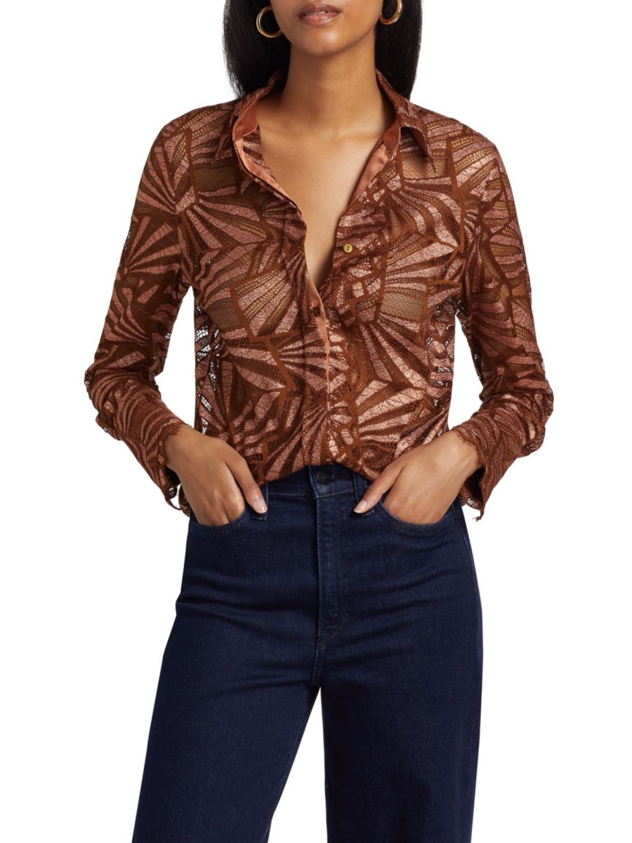 

Абстрактная атласная рубашка Priscilla Ramy Brook, цвет Bronze Lace