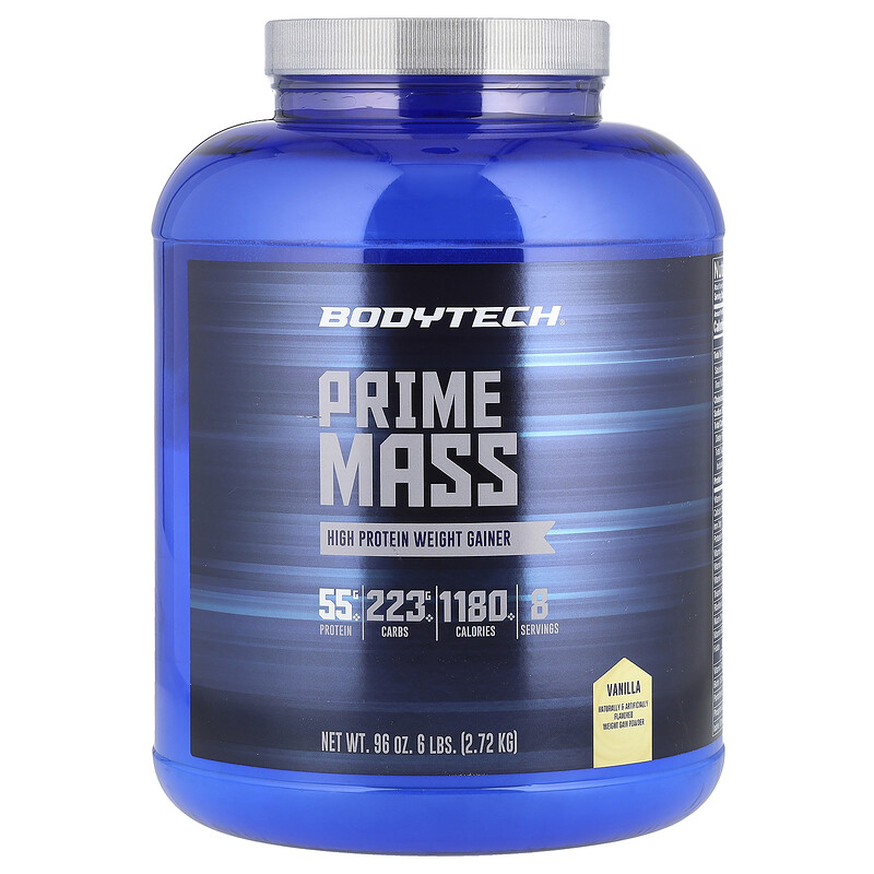 

BodyTech, Prime Mass, средство для набора веса с высоким содержанием белка, ваниль, 2,72 кг (6 фунтов)