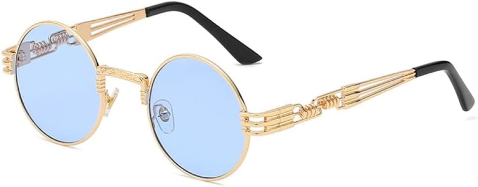 

Ретро-стимпанк круглые металлические солнцезащитные очки для мужчин и женщин с двойными пружинными дужками, цветные, с защитой от УФ-излучения UV400 LANGSER, Gold Seablue