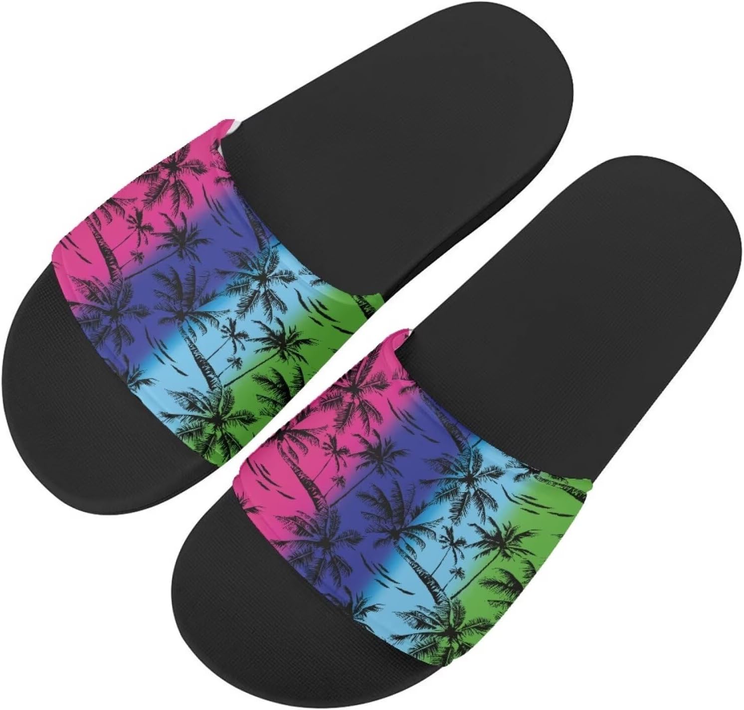 

Женские и мужские модные шлепанцы Binienty, нескользящие летние тапочки для ванной, дома, бассейна и пляжа, Colourful Palm Tree