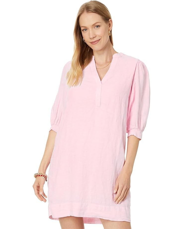 

Платье Lilly Pulitzer Mialeigh Elbow Sleeve Linen, цвет Conch Shell Pink X Resort White