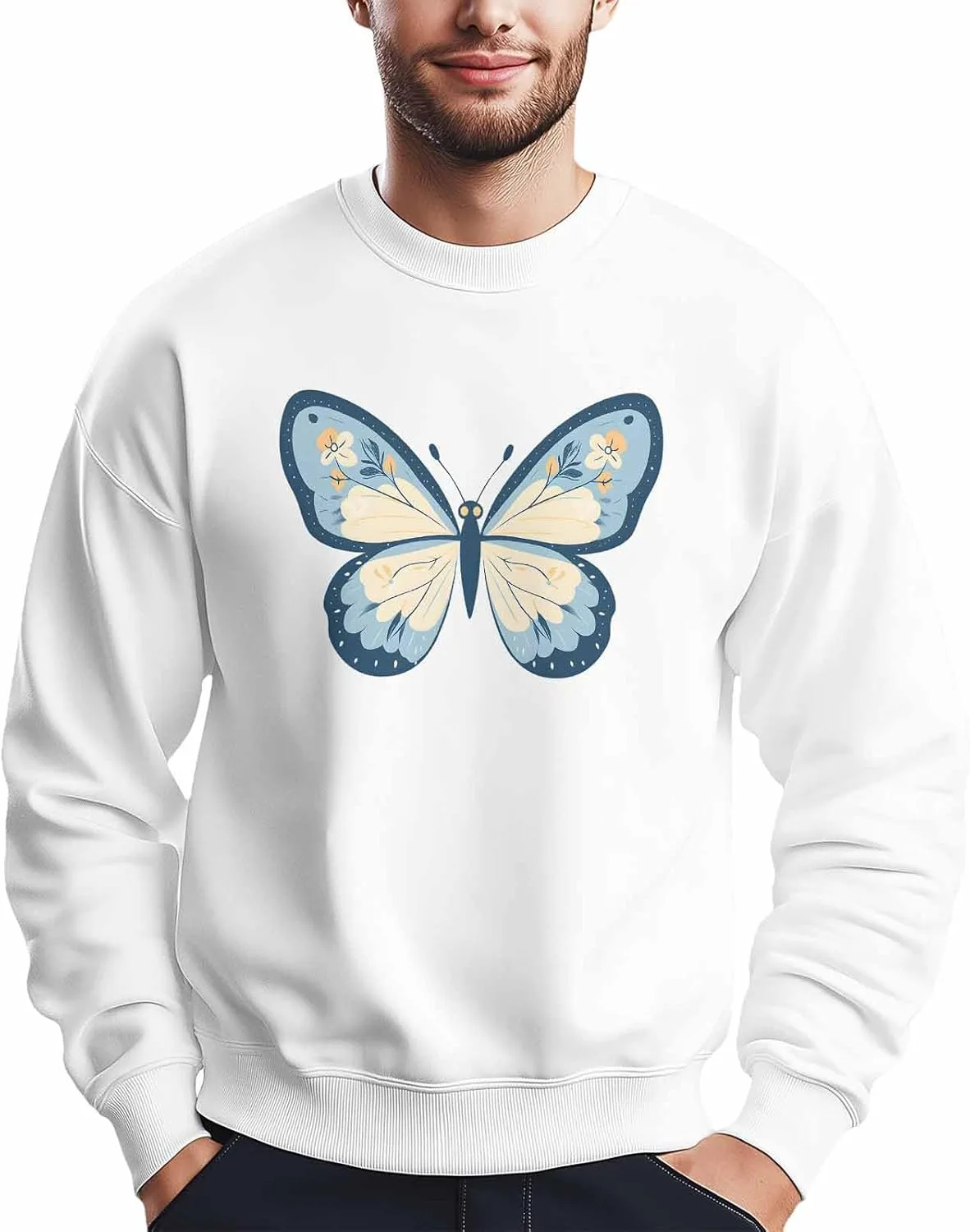

Мужской свитшот Blue с принтом Funny Butterfly, Crewneck, Long Sleeve Winvebermior