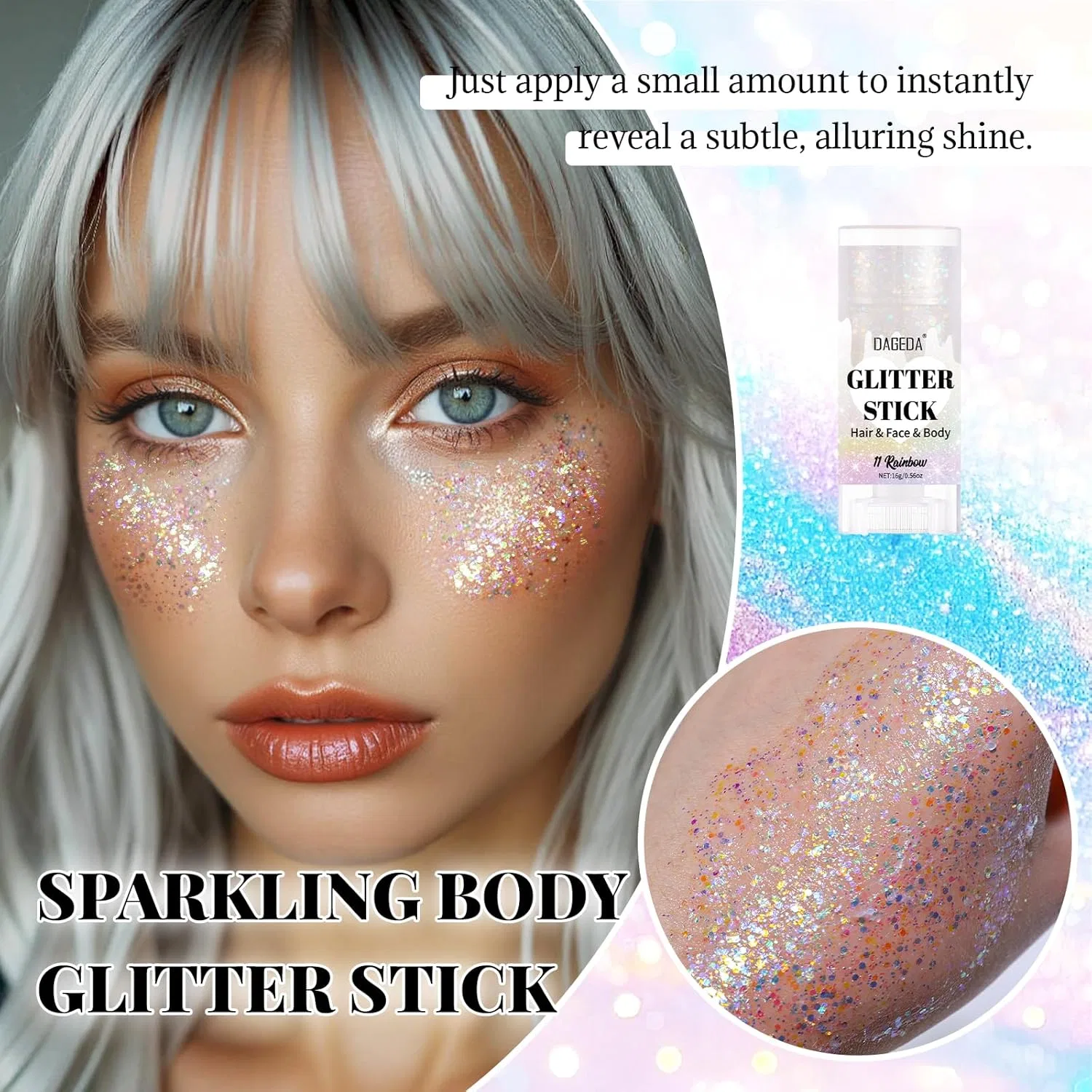 Глиттер-стик для лица и тела Prreal Sparkly Face Glitter Gel Makeup, радужный Prreal, 11 Rainbow — фото 2