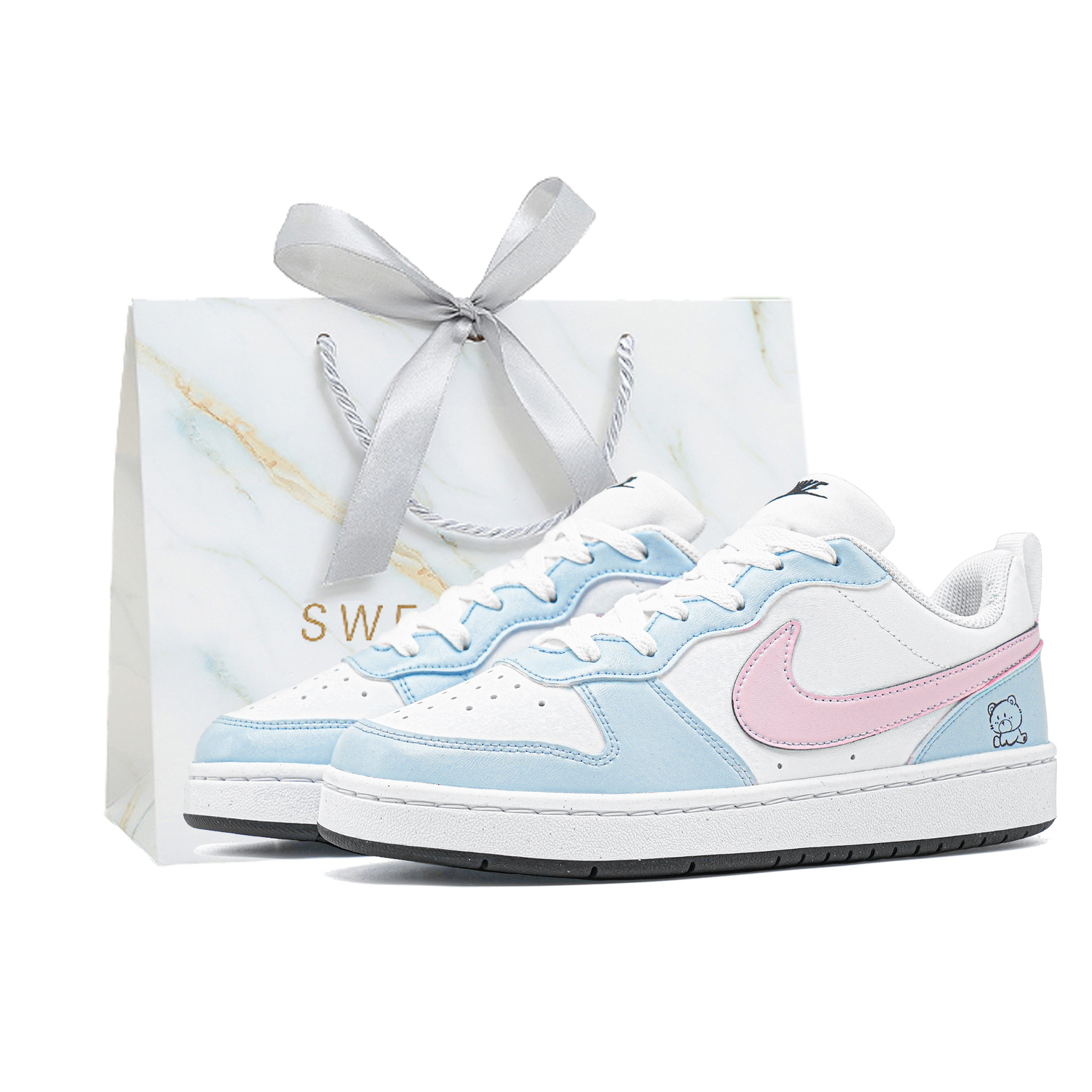 

Court Borough Soft And Cute Nebula Leather Slip Resistant Anti Kick Height Increasing Low top Skateboard Shoes Nike, синий розовый[special shopping bag]