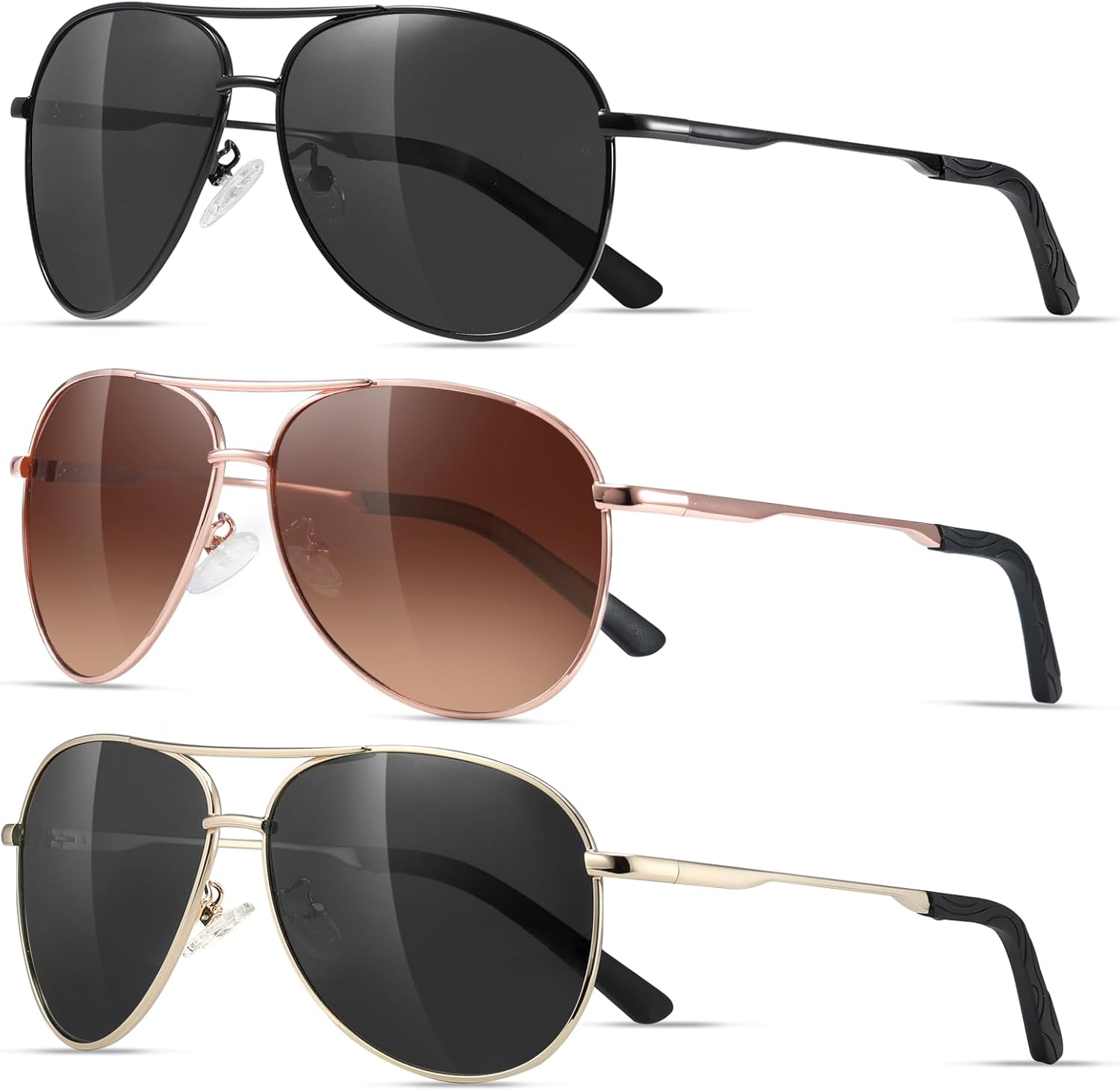 

Поляризованные солнцезащитные очки-авиаторы Eiuizah для мужчин и женщин — классические солнцезащитные очки для вождения, рыбалки и защиты от УФ-излучения, A6(3 Pack) Black/Gradient Brown/Black