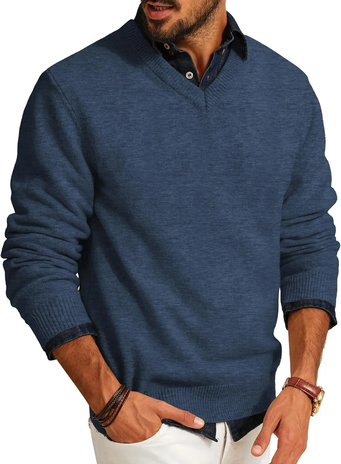 

PJ PAUL JONES мужской вязаный свитер с V-образным вырезом, легкий, из смеси шерсти