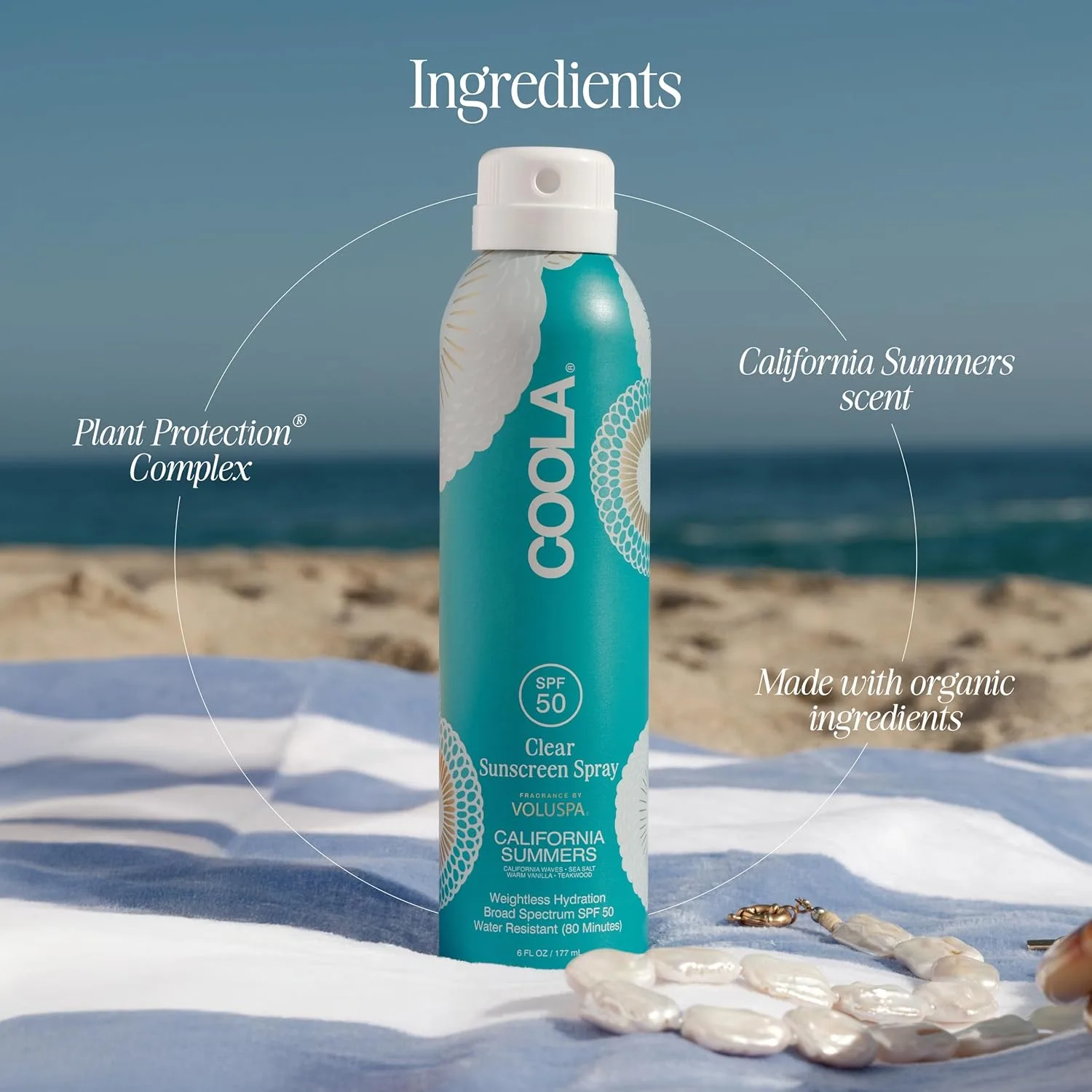 COOLA Organic Clear Sunblock Spray SPF 50, аромат Voluspa California Summers, протестировано дерматологами, средство для ежедневной защиты кожи, веганский продукт, не содержит глютена., Multicolor — фото 4