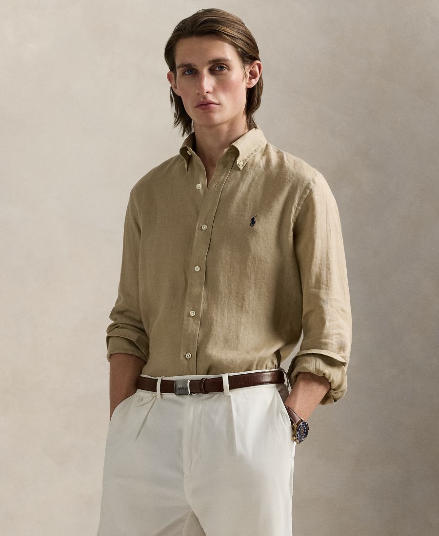 

Мужская классическая льняная рубашка Polo Ralph Lauren, Coastal Beige