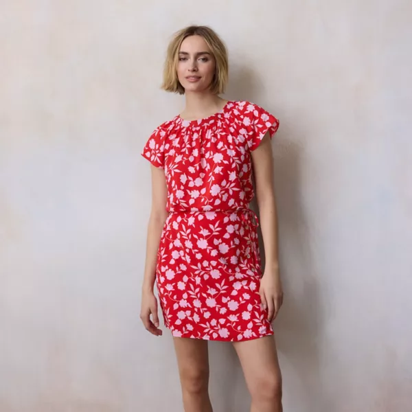 

Женский топ-ракушка с присборенным воротом Lc Lauren Conrad, цвет red francie floral