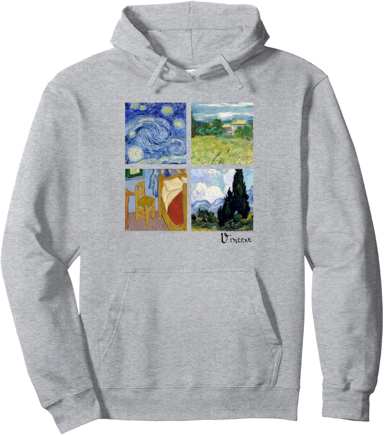 

Худи с коллажем «Картина Ван Гога: ирисы и цветущие миндальные деревья» Vincent Van Gogh Art Aesthetic Paintings, серый