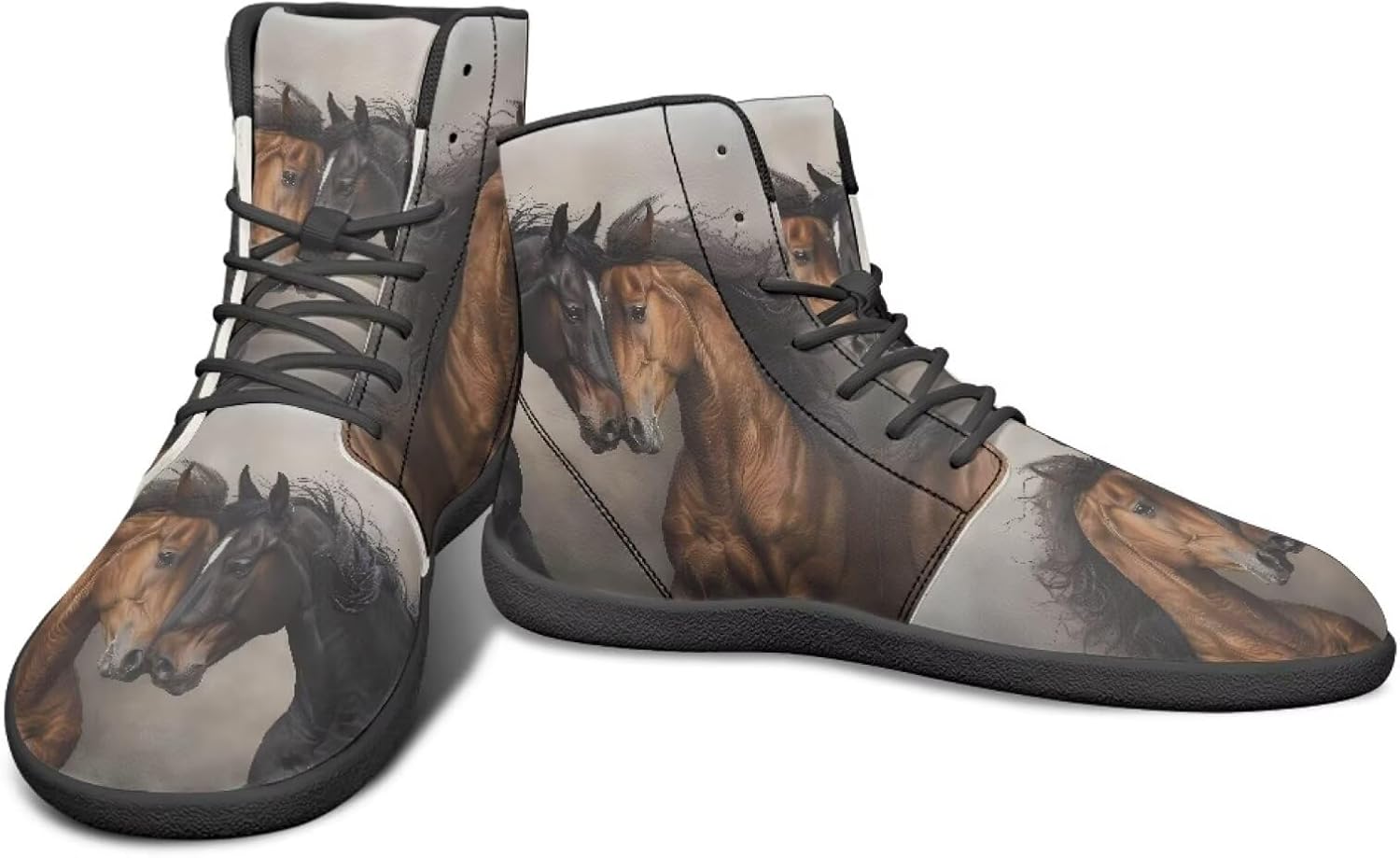 

Мужские кроссовки с высокой посадкой и рисунком животных без подошвы с нулевым перепадом, с резиновой подошвой для бега, походов и путешествий Watdotory, Black Brown Horse Design