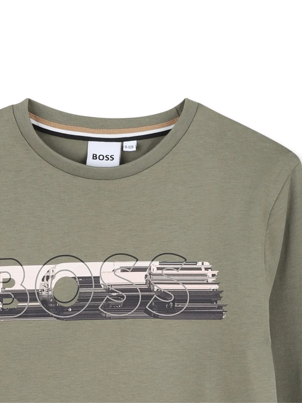 Футболка с длинными рукавами и графичным принтом BOSS Kidswear, зеленый — фото 3