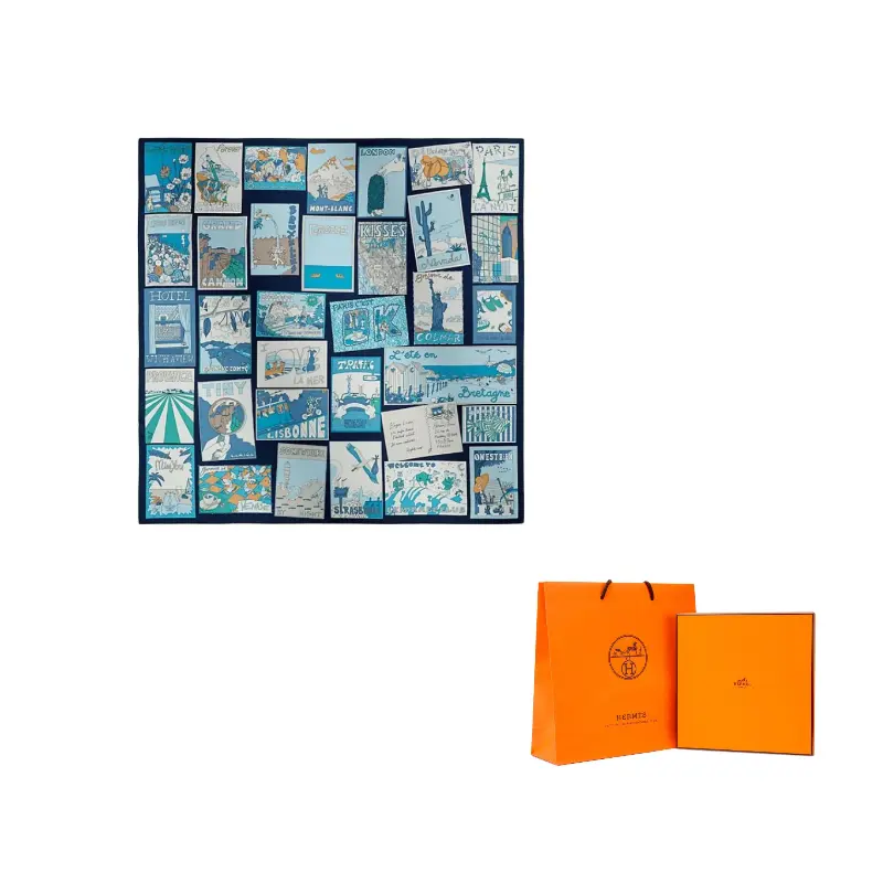 

HERMES Шарф Mulberry Silk для женщин Marine Blue/Turquoise Blue/White