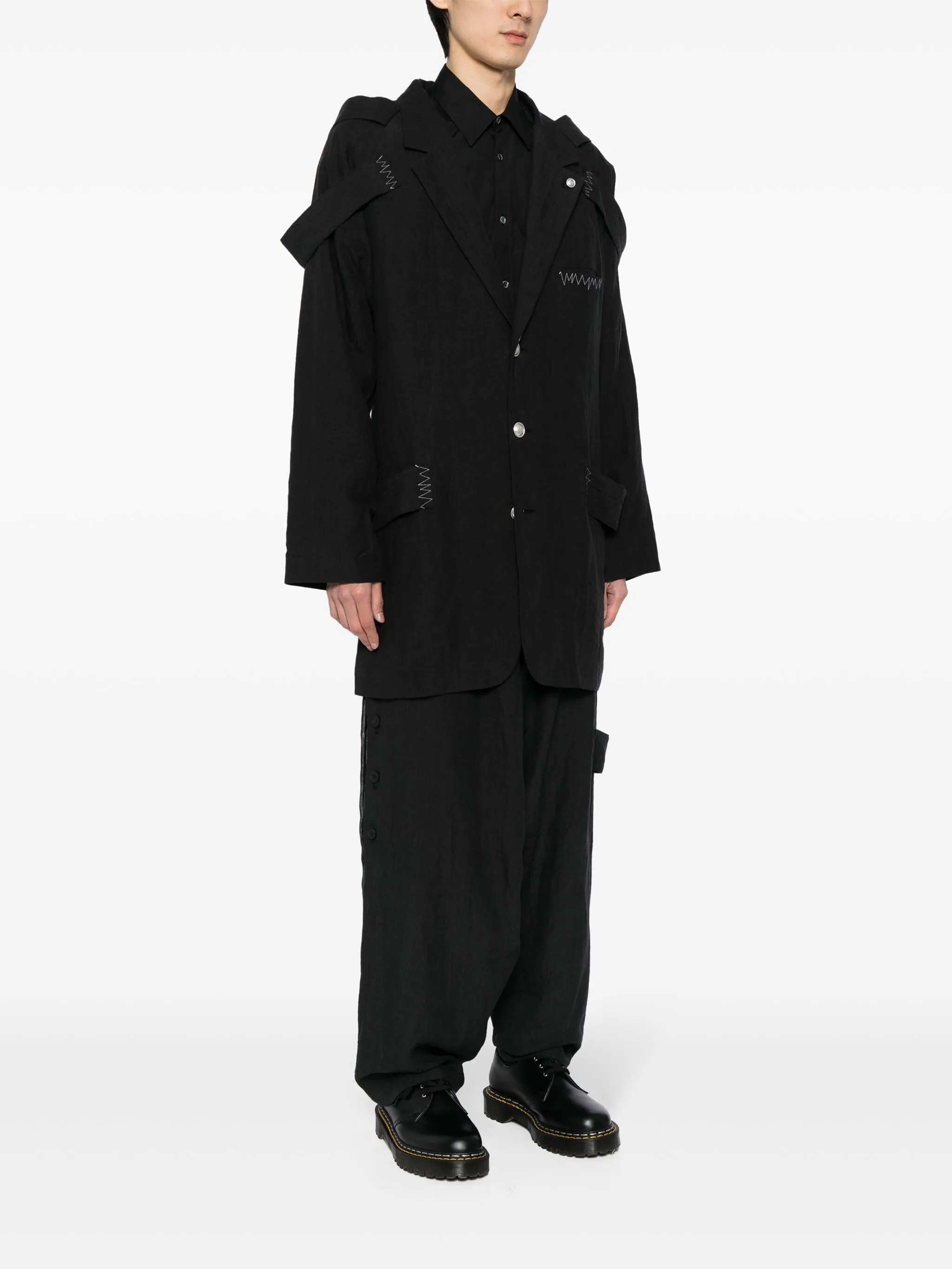 Однобортный пиджак с контрастной строчкой Yohji Yamamoto, черный — фото 3