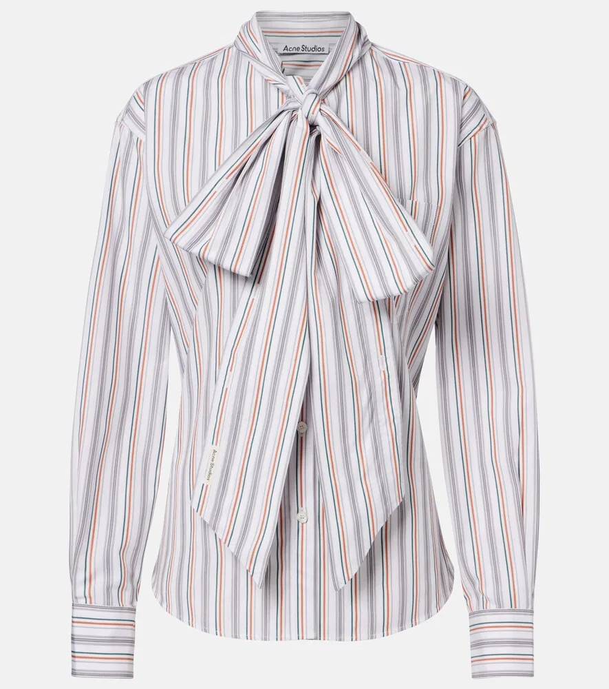 Хлопковая рубашка в полоску с бантом Acne Studios, мультиколор
